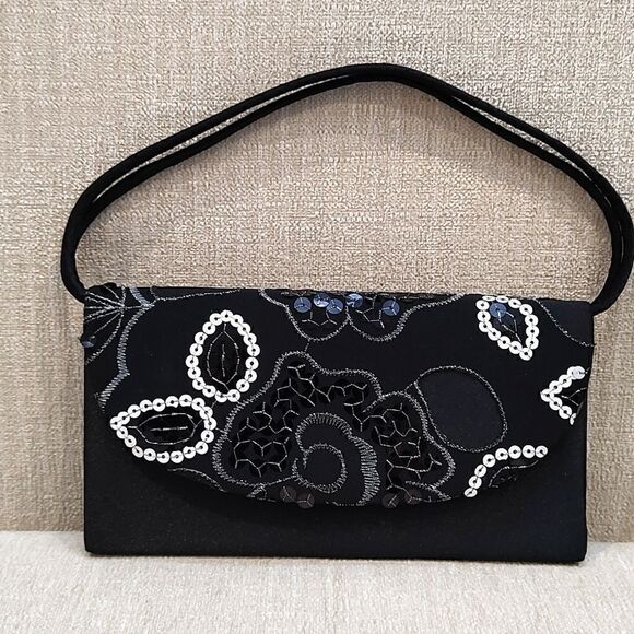 Black Sequined and Embroidered Special Occasion Bag NWOT - Picture 1 of 10